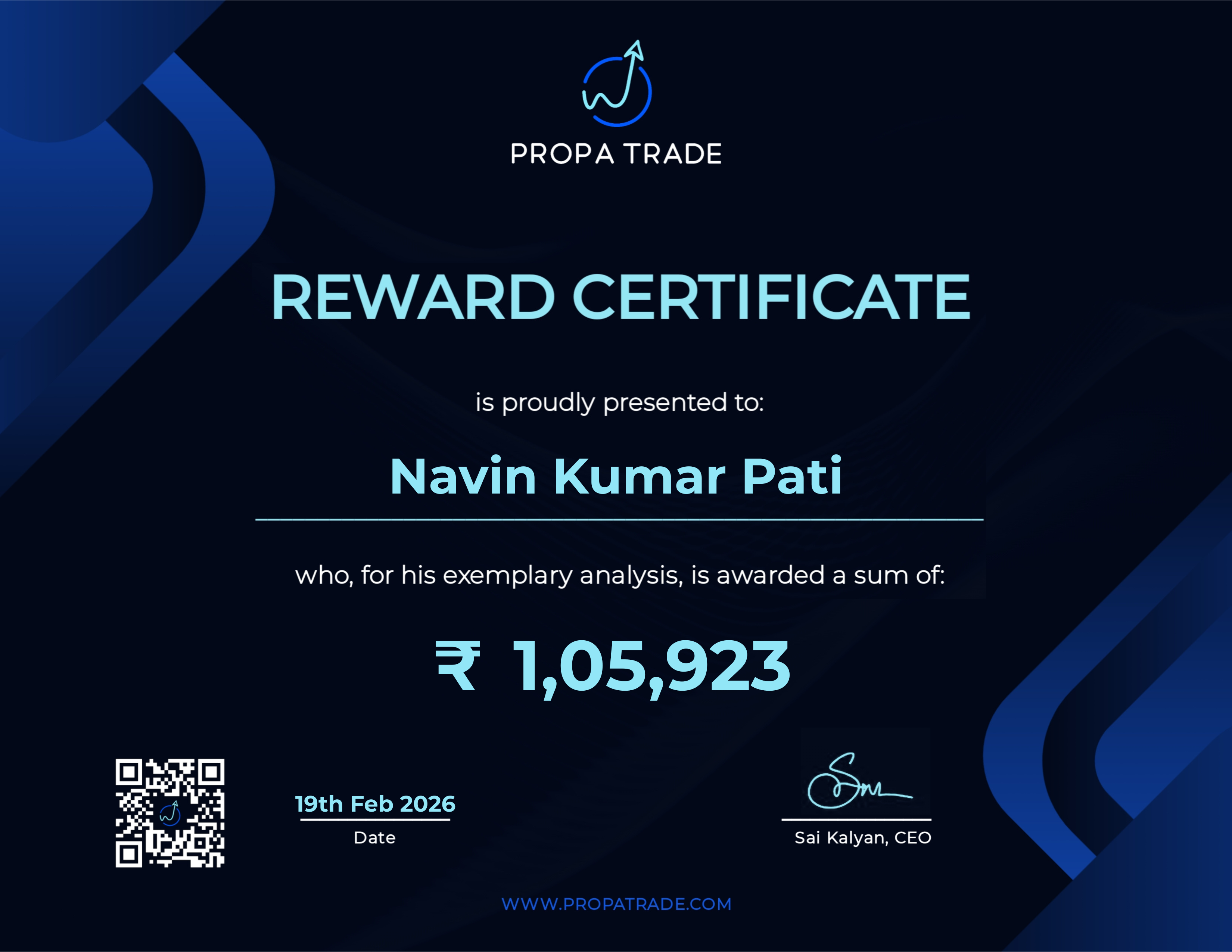 Reward Certificate - Navin Kumar Pati